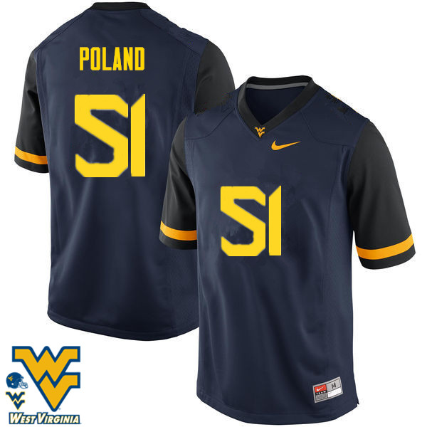 NCAA Men's Kyle Poland West Virginia Mountaineers Navy #51 Nike Stitched Football College Authentic Jersey BD23L14AT